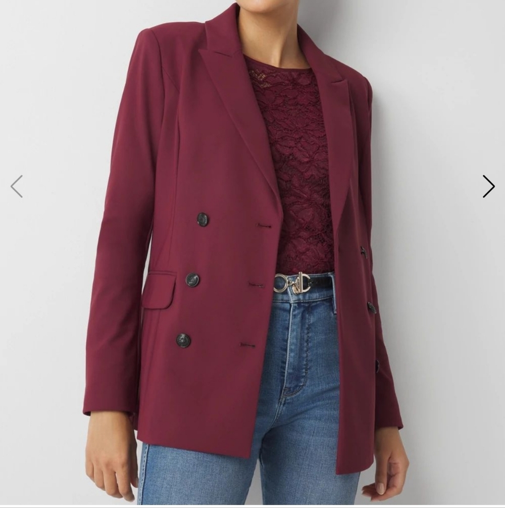 White House Black Market Burgundy Double-Breasted Blazer Windsor Wine